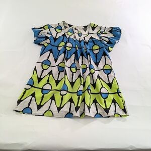 Vertigo Paris Short-Sleeve Gauze Cotton Op-Art Bright Geometric Top Blou…